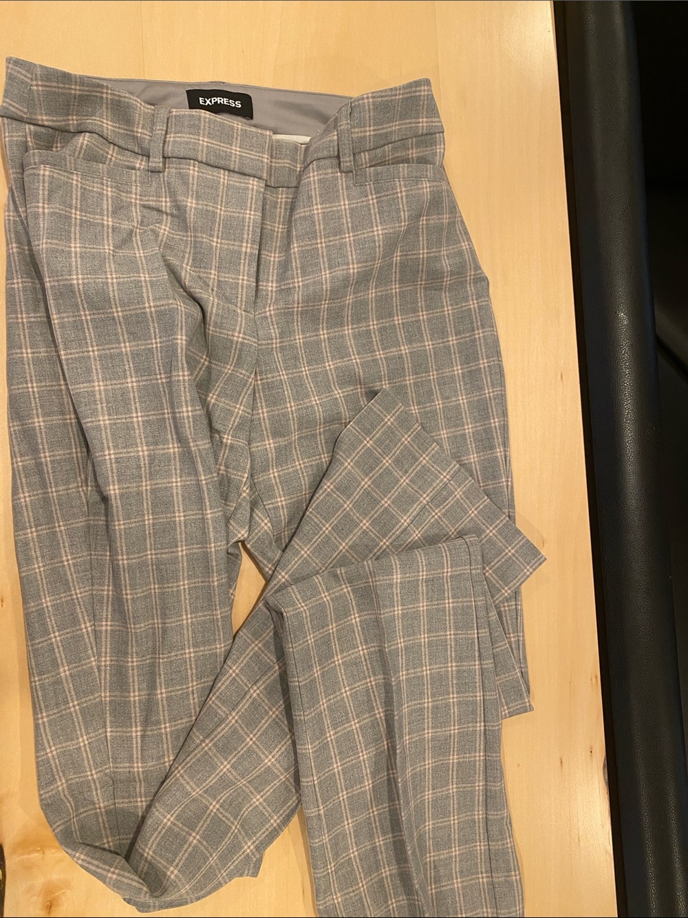 Express Woman’s Plaid Dress Pants in Gray with Pink Windowpane